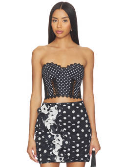 Charo Ruiz Ibiza - Flare Women's Polka Dot Lace Trim Corset Top Black