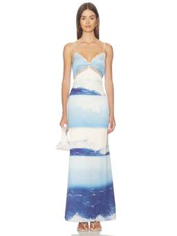 Curaae by Elliatt - Eska Women's Lace Trim Satin Slip Maxi Dress Blue