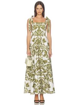 DIARRABLU - Mona Women's Printed Tie-Up Strap Maxi Dress Olive