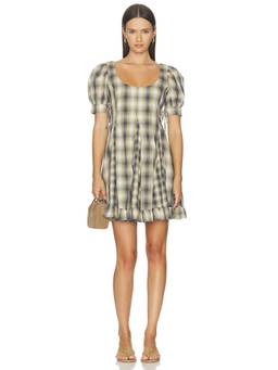 Damson Madder - Sabina Women's Check Puff Sleeve Mini Dress Multi-Color