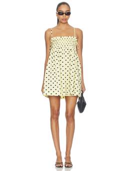 Damson Madder - Lilo Women's Polka Dot Smocked Strap Mini Dress Yellow