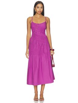 Damson Madder - Lyra Women's Smocked Strappy Midi Dress Magenta
