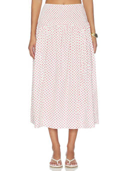 Damson Madder - Layla Women's Smocked Waist Polka Dots Midi Skirt Off White