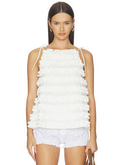 Damson Madder - Leili Women's Ruffled Shoulder Tie Cami Top White