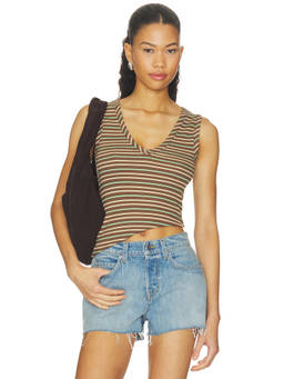 Damson Madder - Arlea Women's Ribbed V-Neck Sleeveless Tank Top Brown