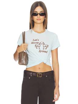 DAYDREAMER - Let's Horse Around Women's Graphic Print Crew Neck T-Shirt Blue