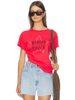 DAYDREAMER - Rhinestone Star Women's Graphic Crew Neck T-Shirt Coral