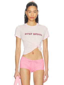 DAYDREAMER - Surf Bored Women's Graphic Crew Neck Crop T-Shirt Pink