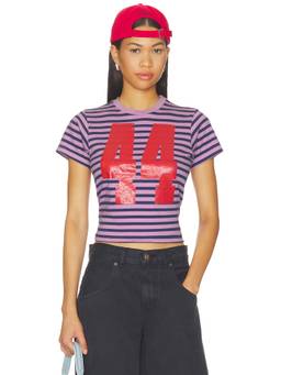 DAYDREAMER - Stripe 44 Women's Graphic Print Crew Neck T-Shirt Purple