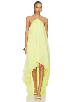 Deme by Gabriella - Petunia Women's Halter Neck Hi-Low Maxi Dress Yellow