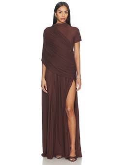 Deme by Gabriella - Sparrow Women's Draped Side Slit Maxi Dress Brown
