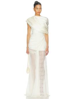 Deme by Gabriella - Darcy Women's Draped Satin Maxi Dress Off White