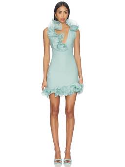 Deme by Gabriella - Onyx Women's Ruffled Plunging Neck Mini Bodycon Dress Green