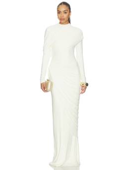 Deme by Gabriella - Women's Draped Ruched Jersey Maxi Dress Off White