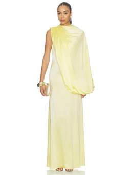 Deme by Gabriella - Talia Women's Draped Satin Maxi Dress Yellow