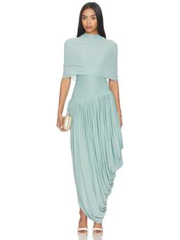 Deme by Gabriella - Women's Slinky Jersey Scarf Detail Draped Midi Dress Green