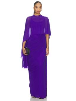 Deme by Gabriella - Devon Women's Cape Overlay Ruched Maxi Dress Purple