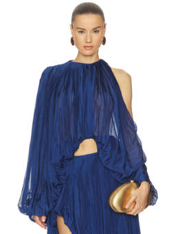 Deme by Gabriella - Indigo Women's Pleated Chiffon Top Cobalt Blue