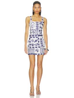 Oceanus - Marie Sea Women's Beaded Square Neck Mini Dress Blue