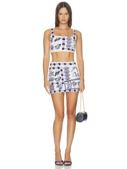 Oceanus - Marie Sea Women's Bead Embellished Skirt Set Blue