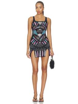 Oceanus - Dream Shell Women's Beaded Square Neck Mini Dress Black