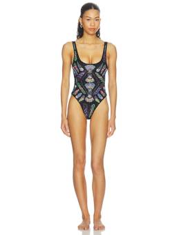 Oceanus - Dreamy Women's Beaded Scoop Neck One Piece Swimsuit Black
