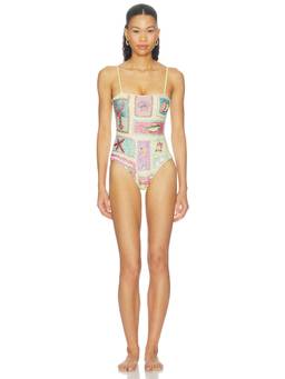 Oceanus - Paradiso Women's Bead Embellished One Piece Swimsuit Yellow