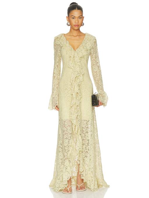 de la vali gold dress Buy Clementina Women's Lace Ruffle V-Neck Maxi Yellow (US 2/ UK 6) Online Amora maxi