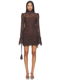 DE LA VALI - Bodita Women's Lace High Neck Mini Dress Brown