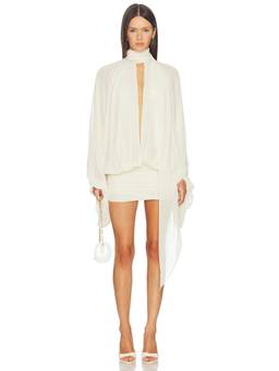 DE LA VALI - Maite Women's Ruched Chiffon Mini Dress Cream