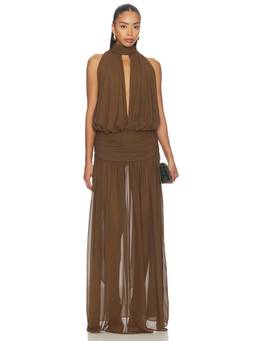DE LA VALI - Cruz Women's Sleeveless Deep V-Neck Maxi Dress Taupe