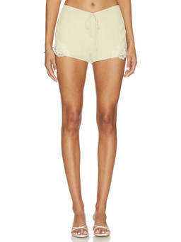 DE LA VALI - Elia Women's Lace Trim Drawstring Sleep Shorts Yellow