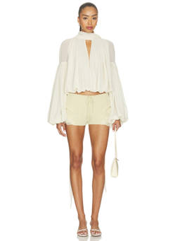 DE LA VALI - Solana Women's Chiffon Balloon Sleeve Hook & Eye Blouse Cream