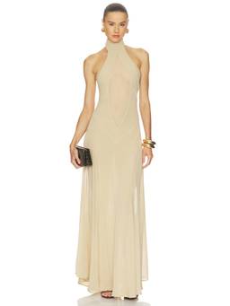 DELFI - Sahara Women's Sheer Halter Tie-Up Maxi Dress Sand