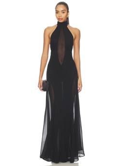 DELFI - Sahara Women's Sheer Halter Neck Maxi Dress Black
