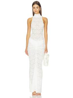 DELFI - Sylvia Women's Sheer Ruched Lace Maxi Dress White
