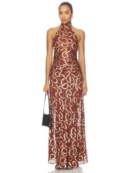 DELFI - Sahara Women's Halter Neck Metallic Maxi Dress Brown