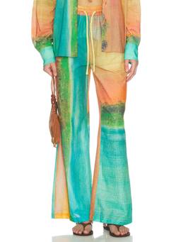 Donde Esteban - Cotton Voile Women's Drawstring Wide-Leg Trousers Multi-Color
