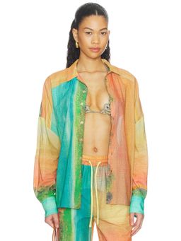 Donde Esteban - Formentera Women's Cotton Voile Button-Down Shirt Multi-Color