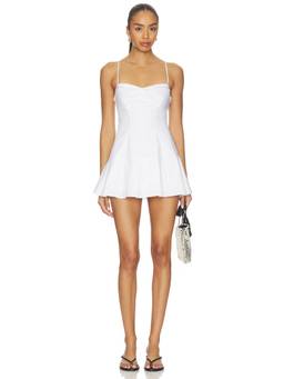 GUIZIO - Sweetheart Women's Ruched Lace-Up Mini Dress White