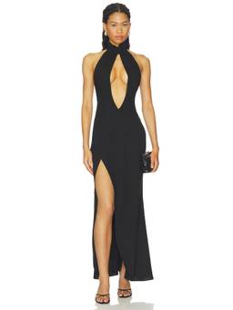 GUIZIO - Suki Women's Halter Neck Plunge Maxi Gown Black