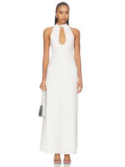 GUIZIO - Amalfi Women's Halter Buckle Collar Maxi Dress Ivory