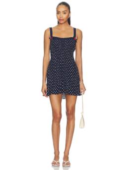 GUIZIO - Penelope Plisse Women's Polka Dot Plisse Mini Dress Navy Blue