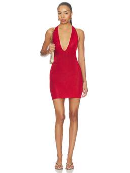 GUIZIO - Millie Women's Metallic Knit Halter Neck Mini Dress Red