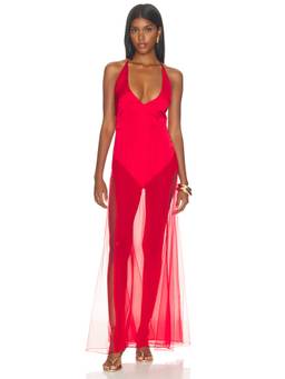 GUIZIO - Olympia Women's V-Neck Sleeveless Maxi Dress Red