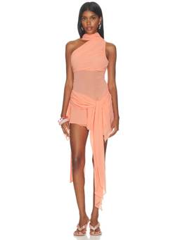 GUIZIO - Cyrielle Women's One-Shoulder Draped Chiffon Mini Dress Peach