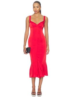 GUIZIO - Amelie Bra Women's Satin Bustier Fishtail Midi Dress Red