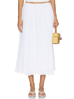 GUIZIO - Formentera Women's Gauze Elastic Waist Maxi Skirt White