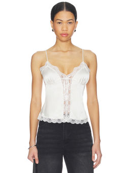 GUIZIO - Blair Women's Lace Trim Satin Crop Top Ivory