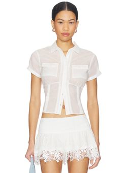GUIZIO - Chest Pocket Women's Sheer Button-Down Shirt White